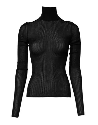 Pre-owned Dolce & Gabbana Black Knit Long Sleeves Turtleneck Slim Women's Top ()