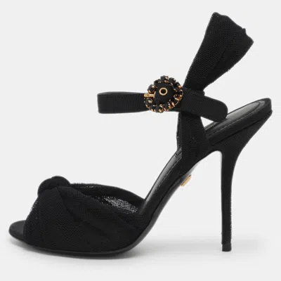 Pre-owned Dolce & Gabbana Black Knotted Mesh And Fabric Ankle Strap Sandals Size 37