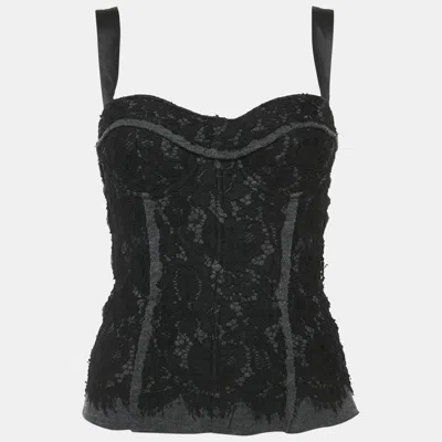 Pre-owned Dolce & Gabbana Black Lace And Jersey Bustier Top M