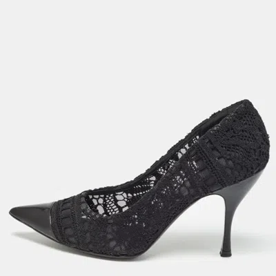 Pre-owned Dolce & Gabbana Black Lace And Leather Crochet Pointed Toe Pumps Size 39