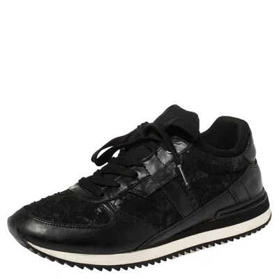 Pre-owned Dolce & Gabbana Black Lace And Leather Low Top Sneakers Size 38.5