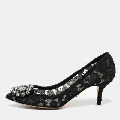 Pre-owned Dolce & Gabbana Black Lace And Mesh Bellucci Pumps Size 36.5