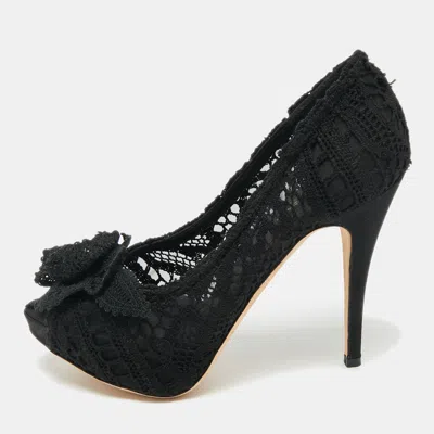 Pre-owned Dolce & Gabbana Black Lace And Mesh Peep Toe Pumps Size 37