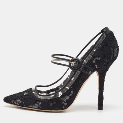 Pre-owned Dolce & Gabbana Black Lace And Pvc Mary Jane Pumps Size 38