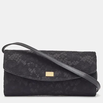 Pre-owned Dolce & Gabbana Black Lace And Satin Flap Crossbody Bag
