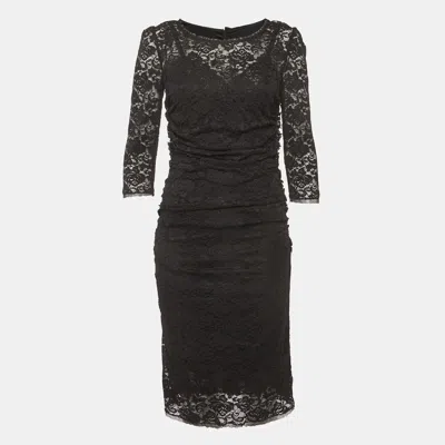 Pre-owned Dolce & Gabbana Black Lace And Satin Ruched Mini Dress M
