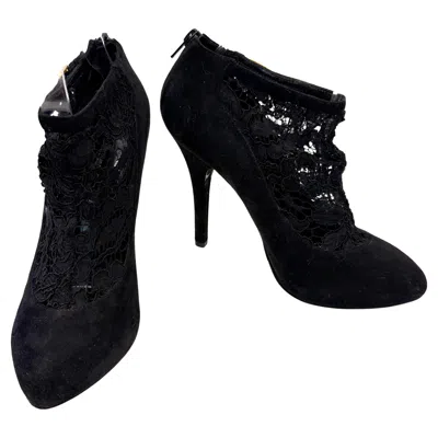 Pre-owned Dolce & Gabbana Black Lace & Suede Ankle Booties — Fall/winter 2011 Size 38.5