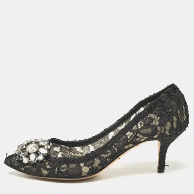 Pre-owned Dolce & Gabbana Black Lace Bellucci Pumps Size 38.5