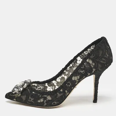 Pre-owned Dolce & Gabbana Black Lace Bellucci Pumps Size 38.5