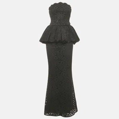 Pre-owned Dolce & Gabbana Black Lace Bustier Detail Strapless Maxi Dress S