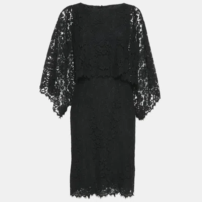 Pre-owned Dolce & Gabbana Black Lace Cape Detail Midi Dress M