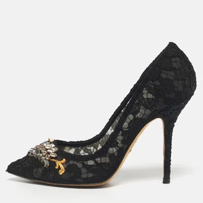 Pre-owned Dolce & Gabbana Black Lace Crystal Embellished Pumps Size 39