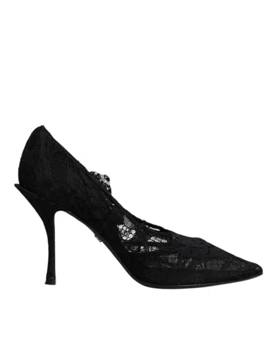 DOLCE & GABBANA BLACK LACE CRYSTALS MARY JANE PUMPS SHOES