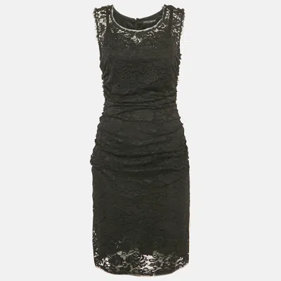 Pre-owned Dolce & Gabbana Black Lace Draped Sleeveless Short Dress M