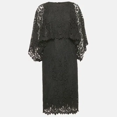 Pre-owned Dolce & Gabbana Black Lace Faux Cape Detail Midi Dress S