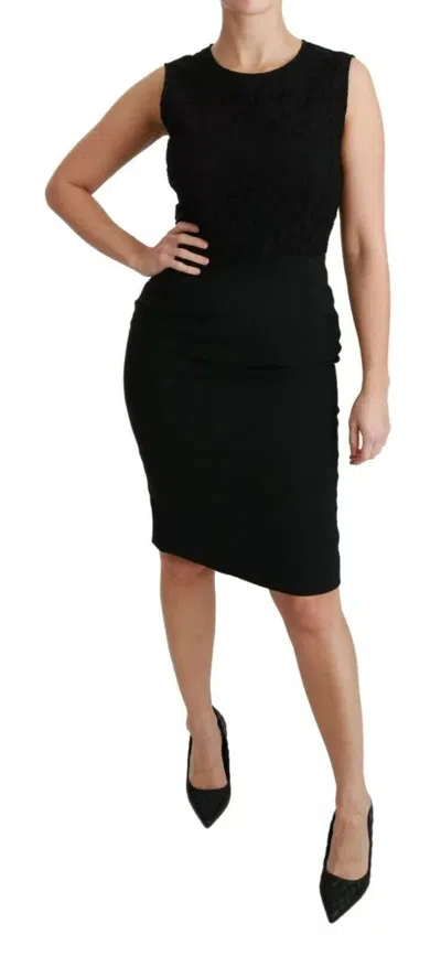 Pre-owned Dolce & Gabbana Black Lace Gown Bodycon Sheath Staff Women's Dress ()