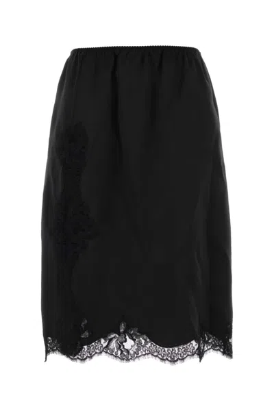 DOLCE & GABBANA WOMEN BLACK LACE-INSERT SATIN SKIRT, 26 LUXURY SKIRTS FOR WOMEN DARVEYS