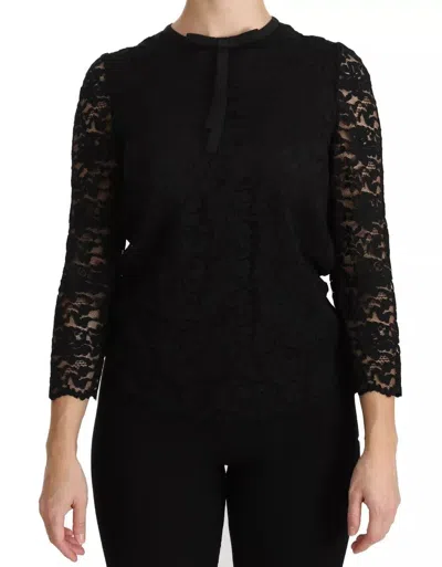 Pre-owned Dolce & Gabbana Black Lace Long Sleeve Blouse Nylon Women's Top ()