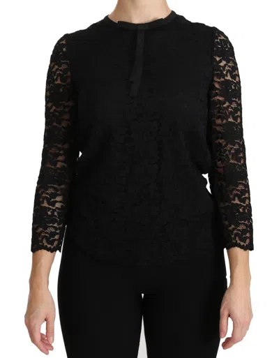 Dolce & Gabbana Black Lace Long Sleeve Nylon Women's Blouse