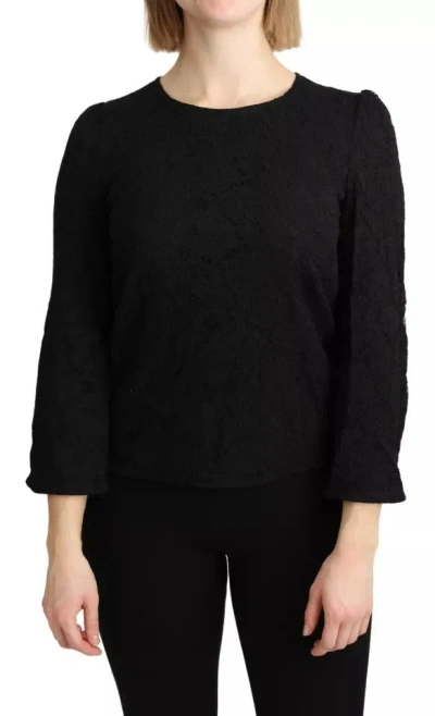 Pre-owned Dolce & Gabbana Black Lace Long Sleeves Blouse Staff Women's Top ()