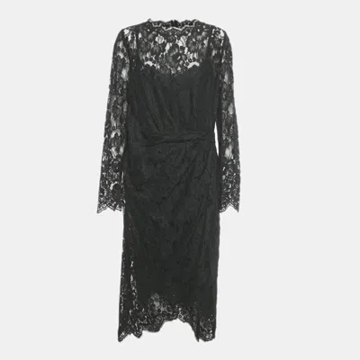 Pre-owned Dolce & Gabbana Black Lace Midi Dress Xl