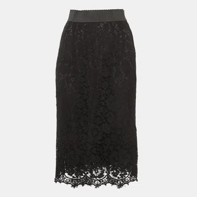 Pre-owned Dolce & Gabbana Black Lace Midi Skirt S