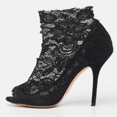 Pre-owned Dolce & Gabbana Black Lace Peep Toe Ankle Booties Size 37