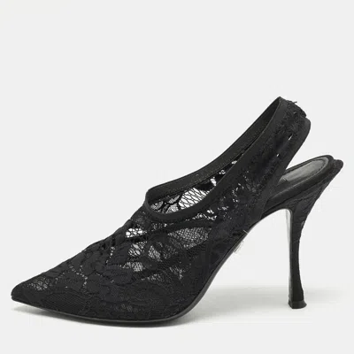 Pre-owned Dolce & Gabbana Black Lace Pointed Toe Slingback Pumps Size 38