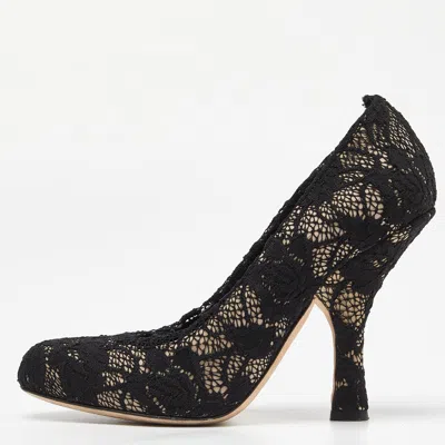 Pre-owned Dolce & Gabbana Black Lace Round Toe Pumps Size 37.5