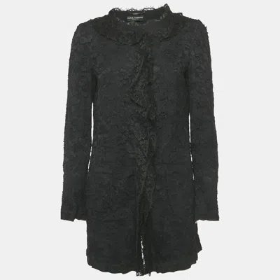 Pre-owned Dolce & Gabbana Black Lace Ruffle Detail Jacket M