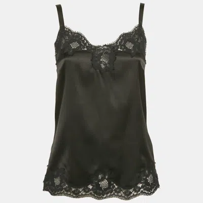 Pre-owned Dolce & Gabbana Black Lace Satin Silk Camisole Top M