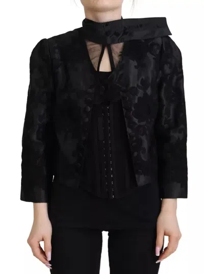 Pre-owned Dolce & Gabbana Black Lace Sheer Corset Organza Silk Women's Jacket ()