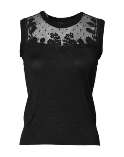 Pre-owned Dolce & Gabbana Black Lace Sheer Crew Neck Sleeveless Women's Top ()