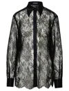 Dolce & Gabbana Black Slim Shirt With Satin Details In Chantilly Lace Woman In Black