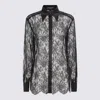 Dolce & Gabbana Black Slim Shirt With Satin Details In Chantilly Lace Woman In Black