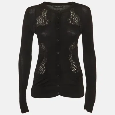 Pre-owned Dolce & Gabbana Black Lace Trim Knit Cardigan M