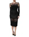 Dolce & Gabbana Black Lace Trim Nylon Tulle Sheathmidi Dress In Black