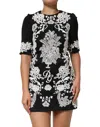 Dolce & Gabbana Black Floral Lace Short Sleeves Mini Dress In Black