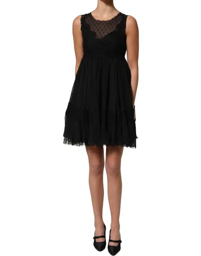 Dolce & Gabbana Black Lace Trim Sleeveless A-line Mini Women's Dress
