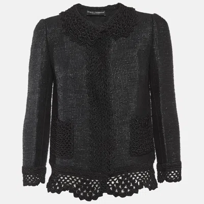 Pre-owned Dolce & Gabbana Black Lace Trim Tweed Jacket S