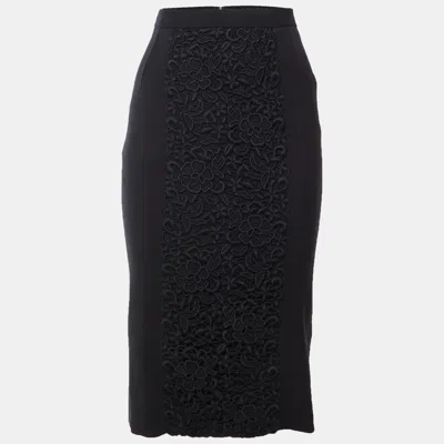 Pre-owned Dolce & Gabbana Black Lace Trim Wool Pencil Skirt S