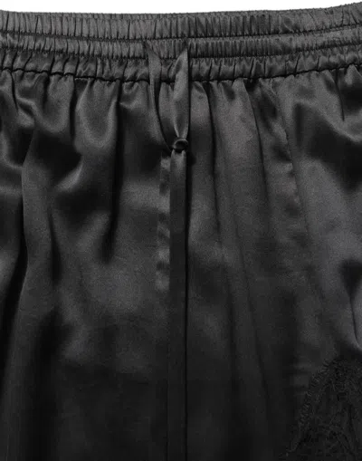Dolce & Gabbana Black Lace Trimmed Satin Side Slit Skirt