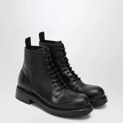 DOLCE & GABBANA BLACK LACE-UP LEATHER ANKLE BOOT