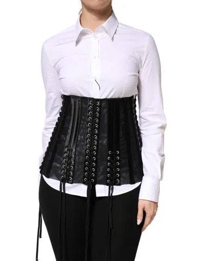 Dolce & Gabbana Black Lace-up Waist Cincher Bustier Corset Top In White