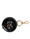 Dolce & Gabbana Black Lamb Leather Dg Crystal Logo Round Coin Purse Wallet