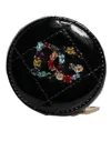 Dolce & Gabbana Black Lamb Leather Dg Crystal Logo Round Coin Purse Wallet