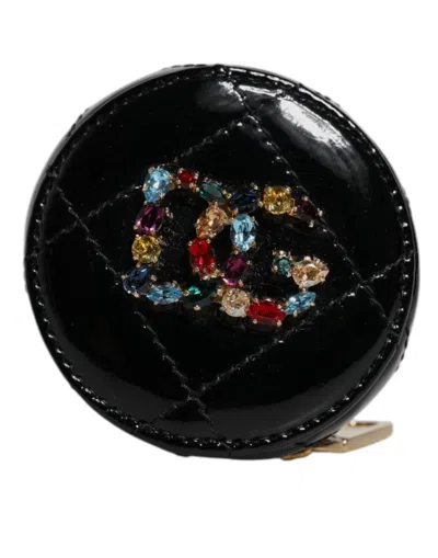 Dolce & Gabbana Black Lamb Leather Dg Crystal Round Coin Purse Wallet
