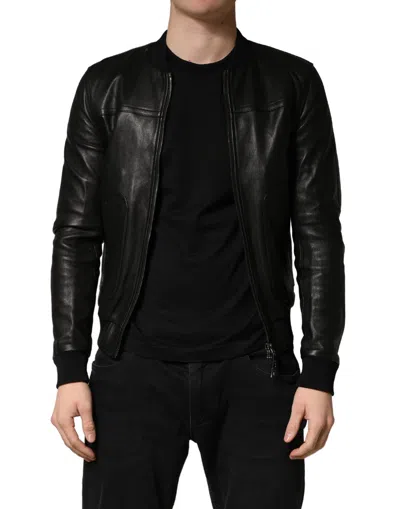 Dolce & Gabbana Black Lamb Leather Full Zip Biker  Jacket
