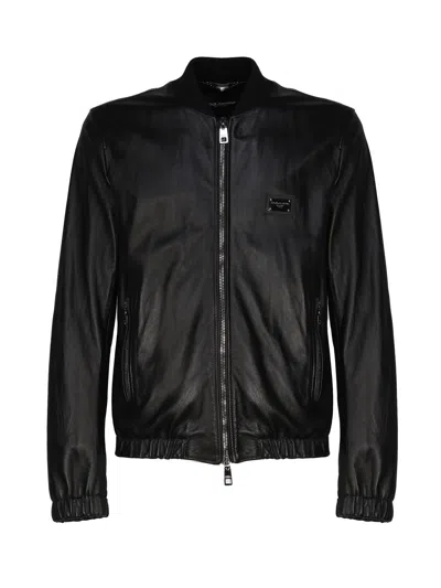 Dolce & Gabbana Black Lambskin Jacket With Logo