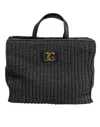 Dolce & Gabbana Black Large Knitted Crochet Shoulder Shopper Dg Logo Bag In Black
